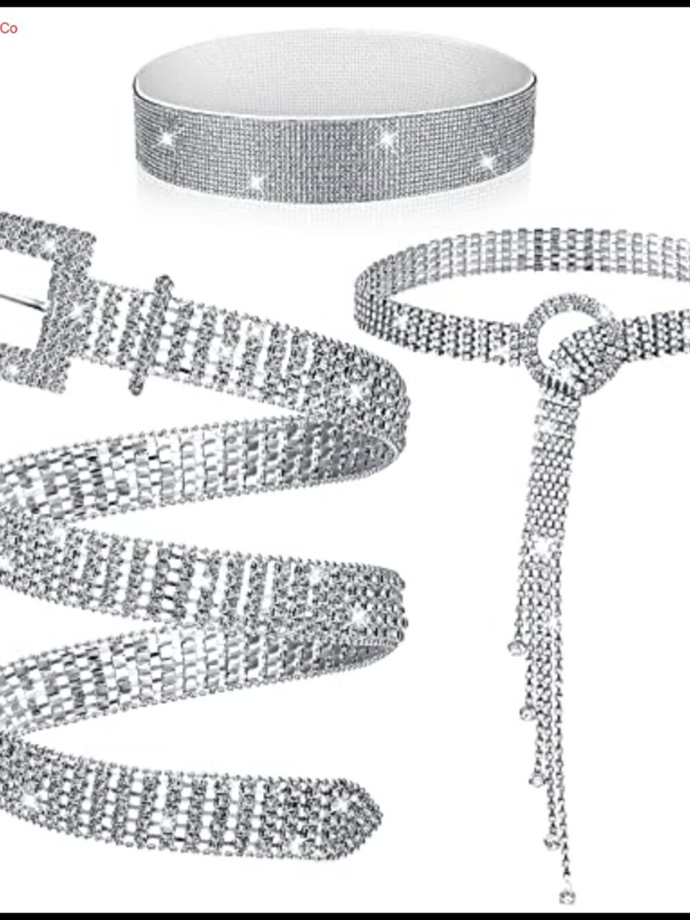 Rhinestone Chain Belt Set 3 Pcs Crystal Bling Waistband Stretchy